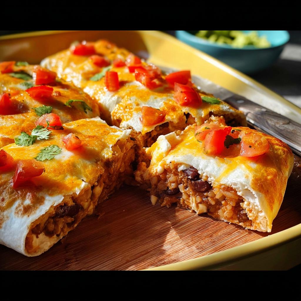 Close-up of cheesy bean and rice burritos, a delicious option from our 25-Ingredient Healthy Meals Recipes.