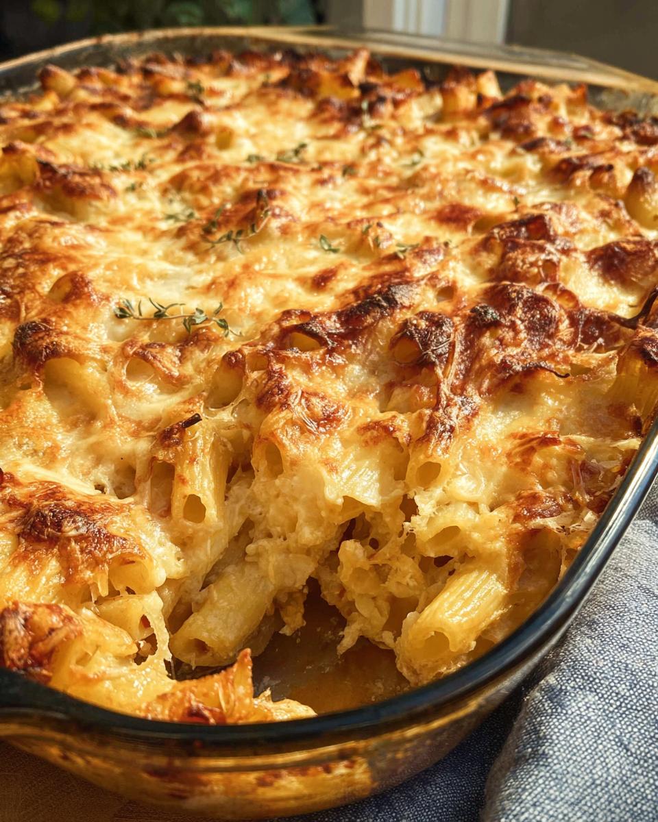 Close-up of a golden-brown baked pasta dish with melted cheese and herbs, part of a 'What I Cook When I Crave Pasta Recipes' article.