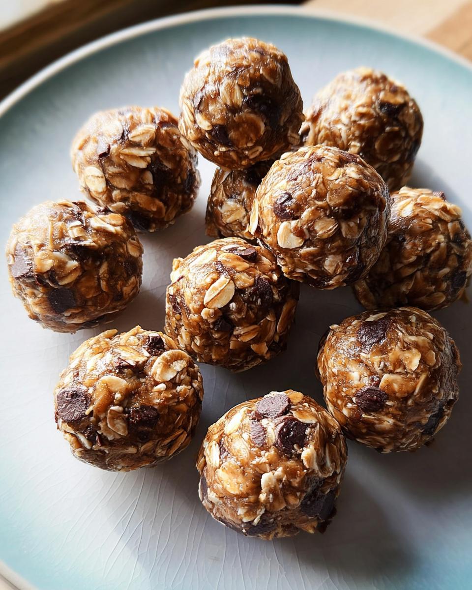 A pile of no-bake energy balls made with oats and chocolate chips, perfect for breakfast ideas recipes.