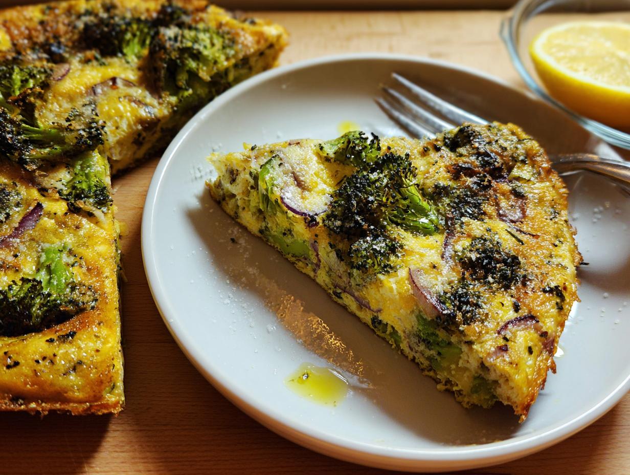 A slice of broccoli and onion frittata, one of the 25 genius egg recipes for busy weeknights.