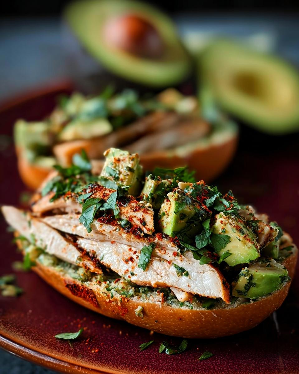Close-up of a delicious chicken and avocado sandwich, part of quick Sandwich Ideas Recipes in 20 Minutes.