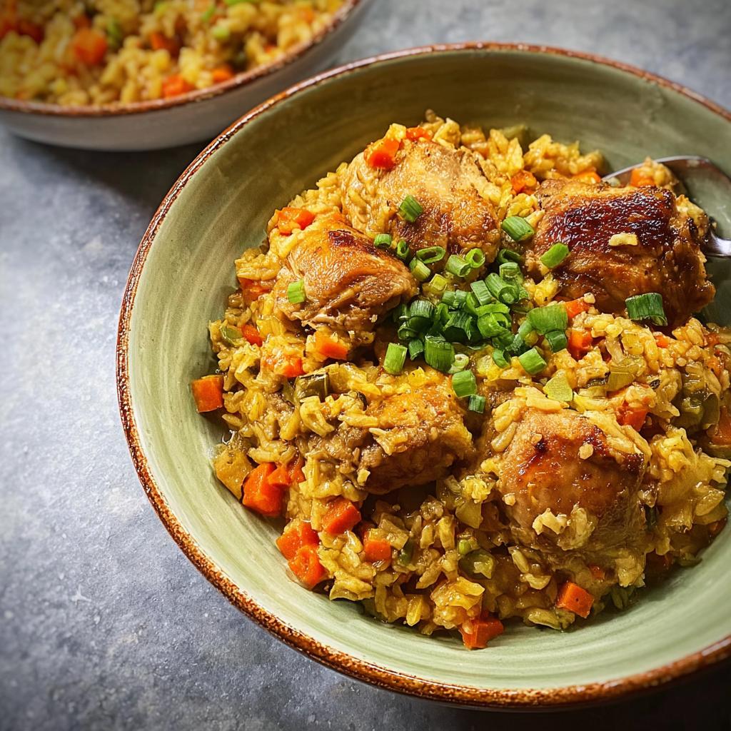 A close-up of a delicious chicken and vegetable rice bowl, part of our 12-minute Rice Bowls Recipes.