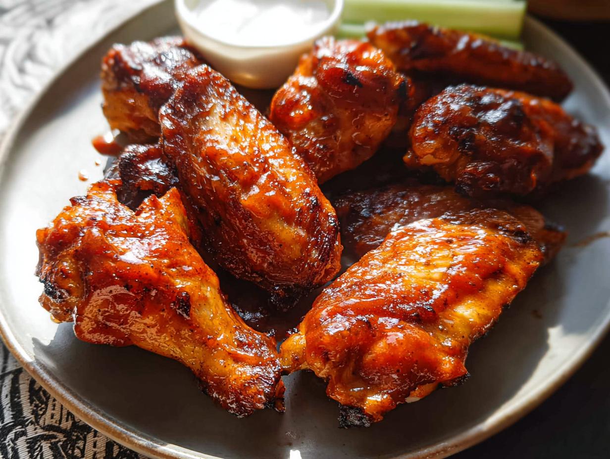 Close-up of glossy, glazed chicken wings, a popular choice for any chicken wings recipes.