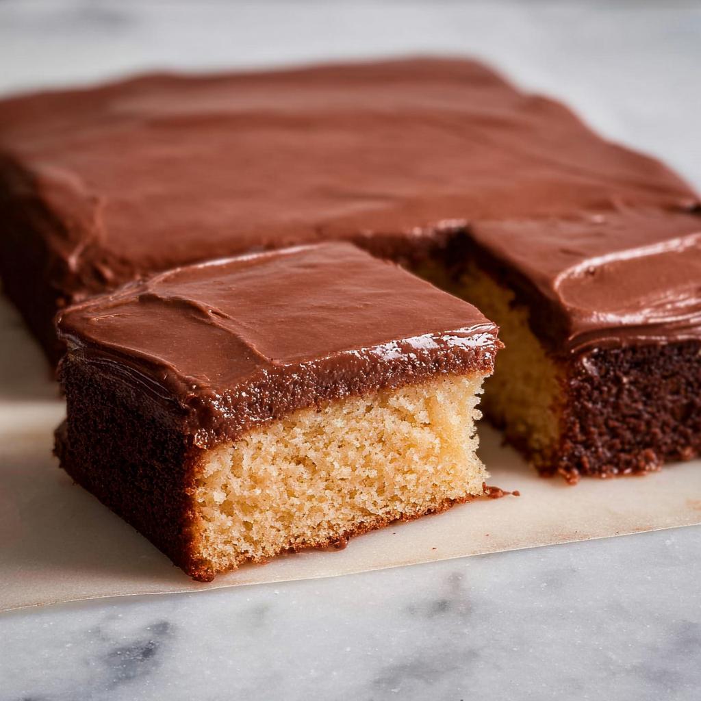 A slice of moist cake with rich chocolate frosting, showcasing a perfect texture from our Cake Ideas Recipes.
