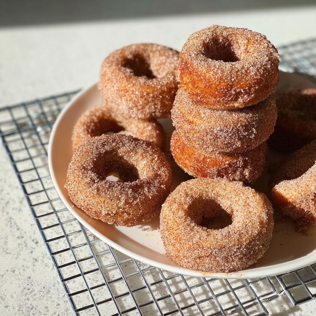 A plate of freshly made cinnamon sugar donuts, a perfect addition to breakfast ideas recipes.