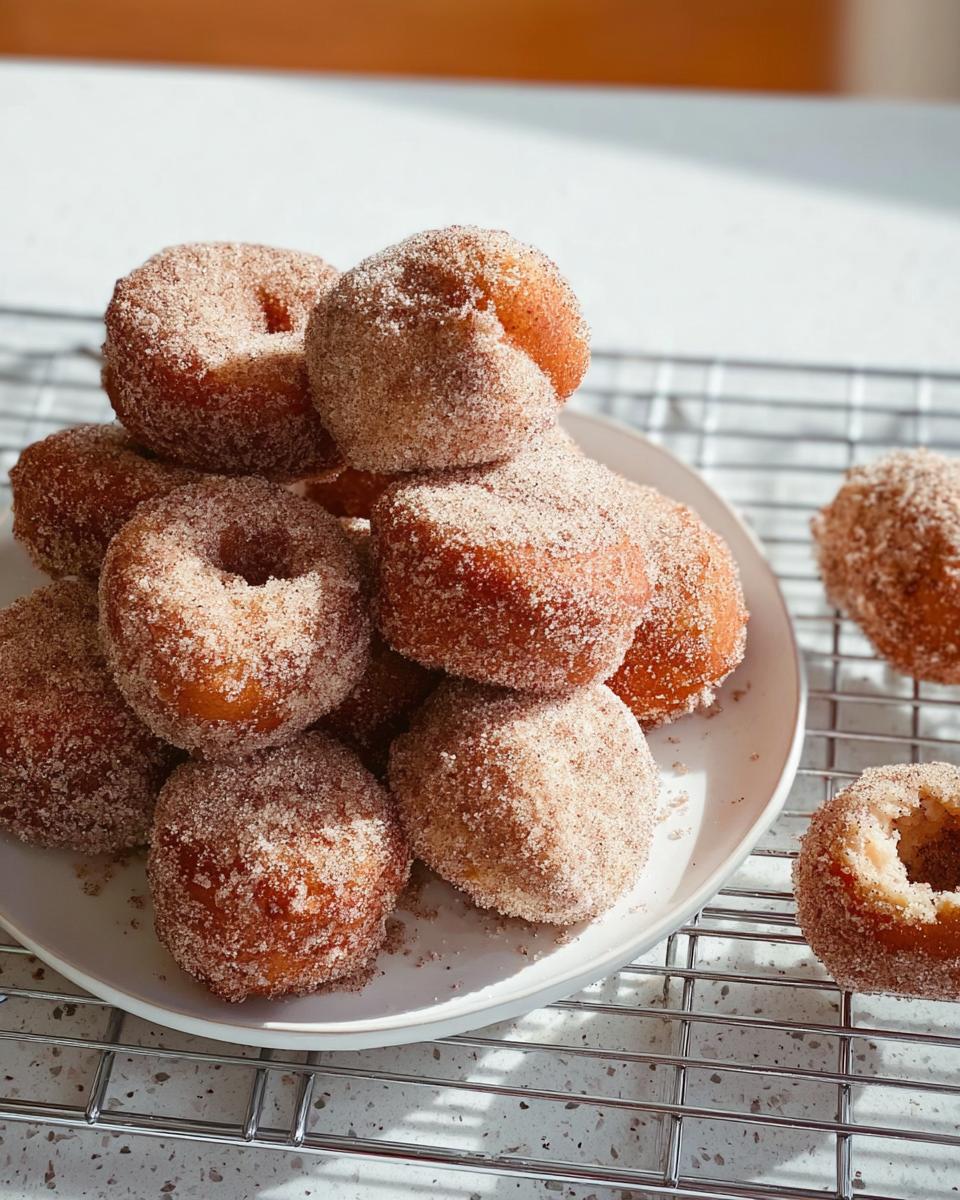 A pile of freshly made cinnamon sugar donuts, a perfect addition to breakfast ideas recipes.