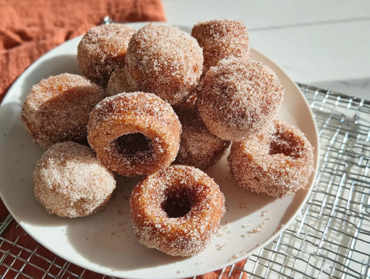 A pile of freshly made cinnamon sugar donuts, a perfect breakfast idea recipe.