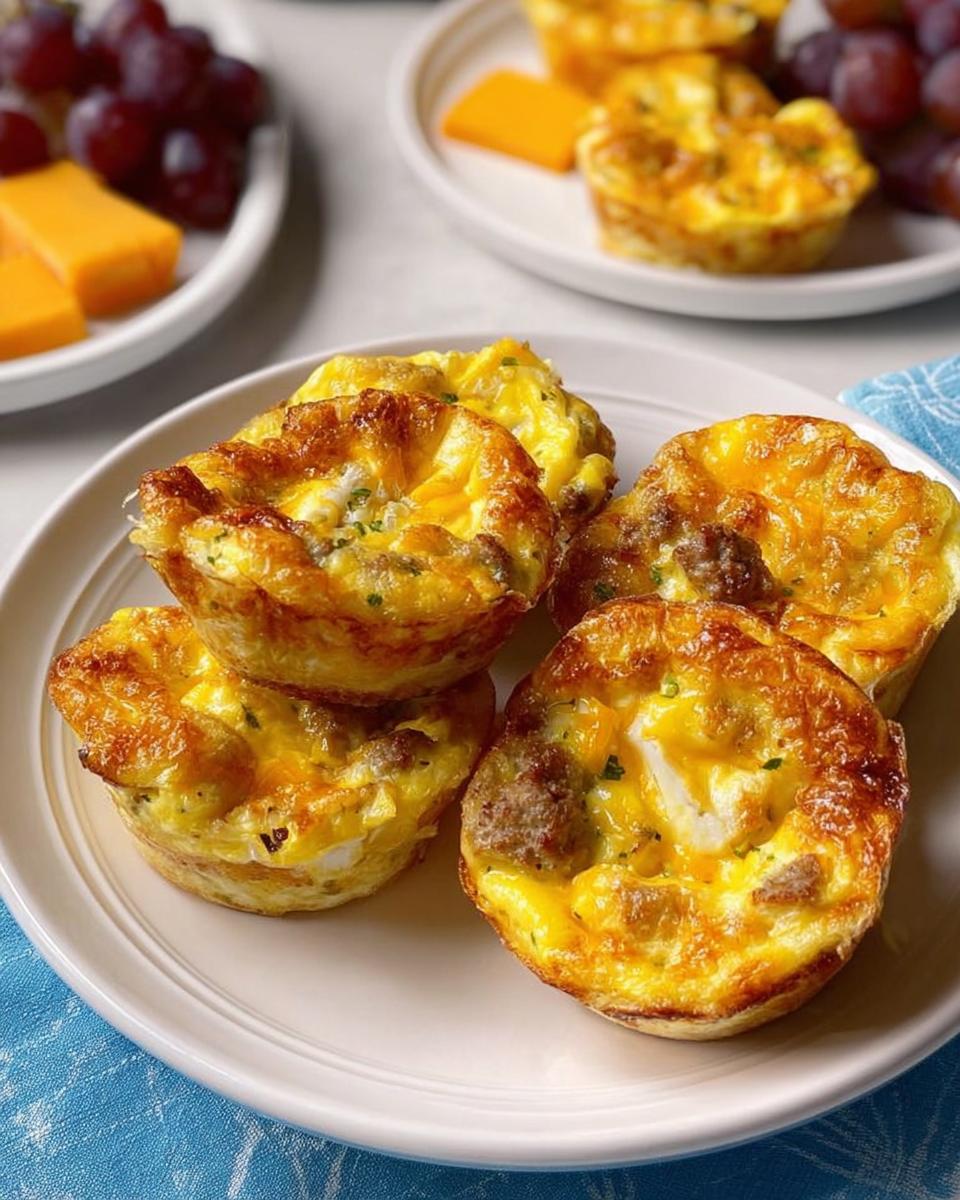 Close-up of savory egg muffins with sausage and cheese, perfect for 20-Ingredient Breakfast Ideas.