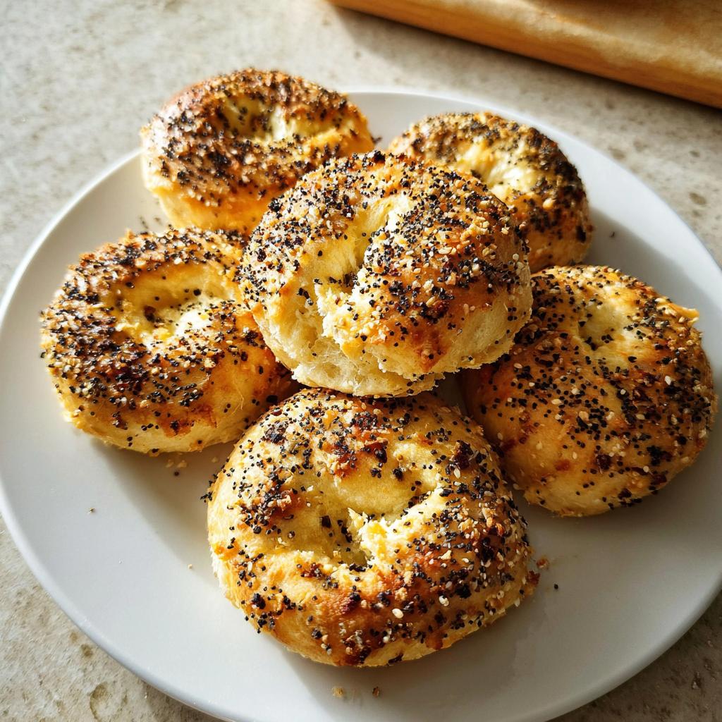 A plate of freshly baked everything bagels, perfect for quick and easy breakfast ideas for busy weeknights.