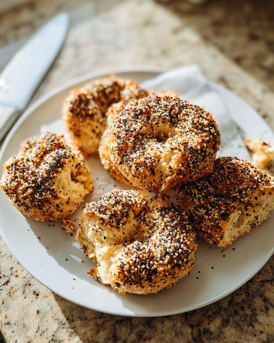 A plate of freshly baked everything bagels, perfect for quick breakfast ideas for busy weeknights.