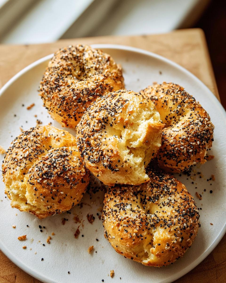 A plate of freshly baked everything bagels, with one bagel broken open to show the fluffy interior. Part of 15 Genius Breakfast Ideas Recipes.
