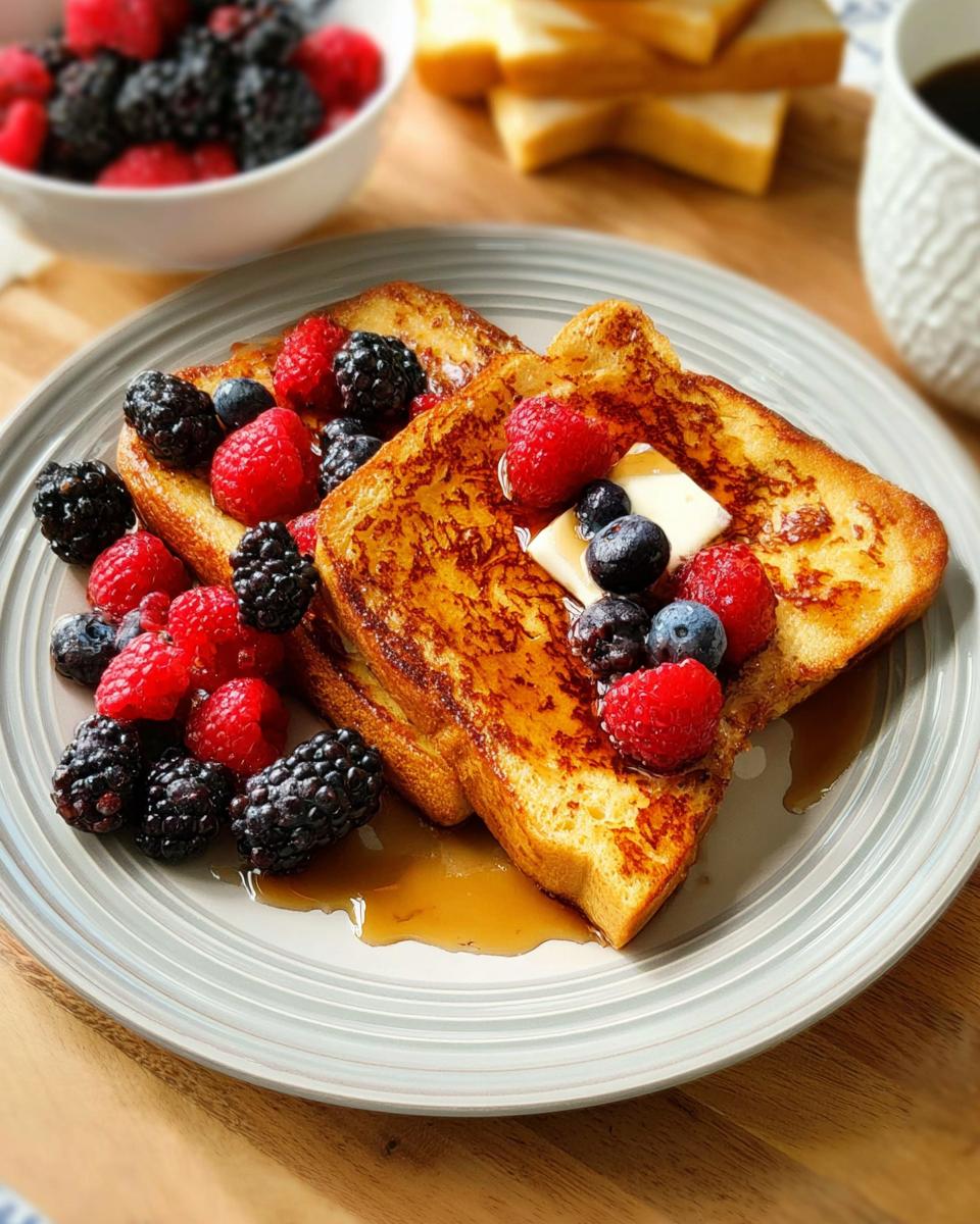 Golden brown French toast topped with fresh berries and a pat of butter, perfect for 20-minute breakfast ideas.