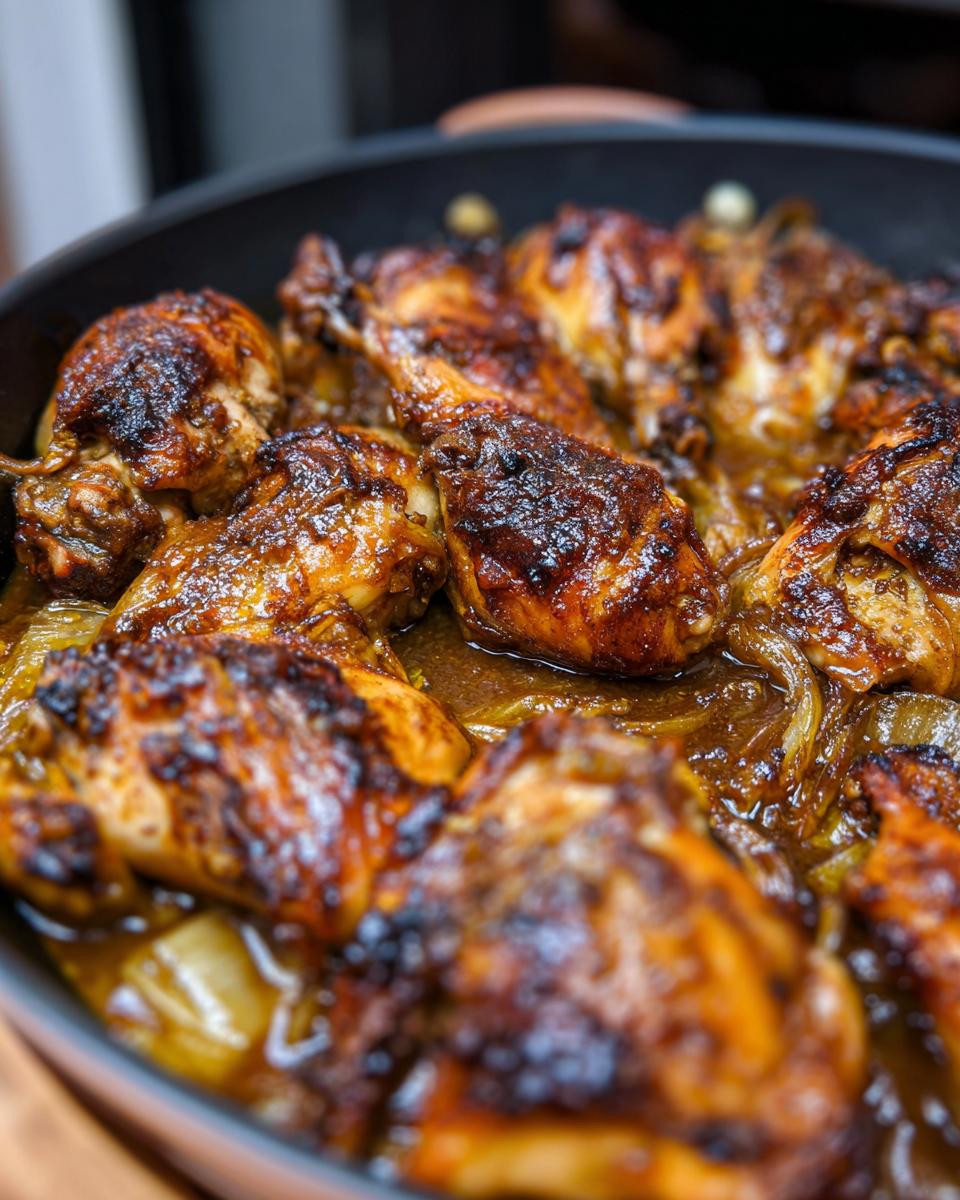Close-up of glazed chicken drumsticks in a pan, part of The Only Chicken Recipes Recipe You’ll Need.
