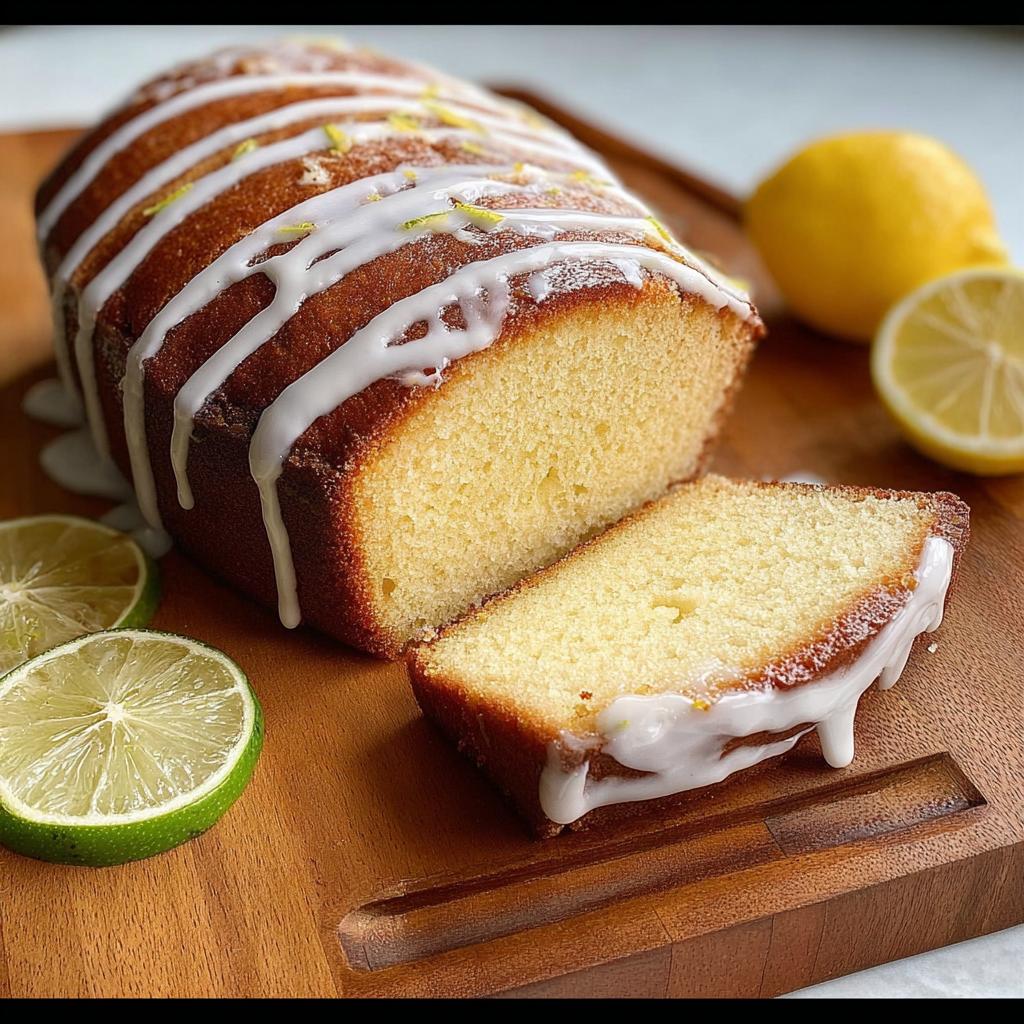 A slice of moist lemon loaf cake with white icing and citrus zest, perfect for cake ideas recipes.