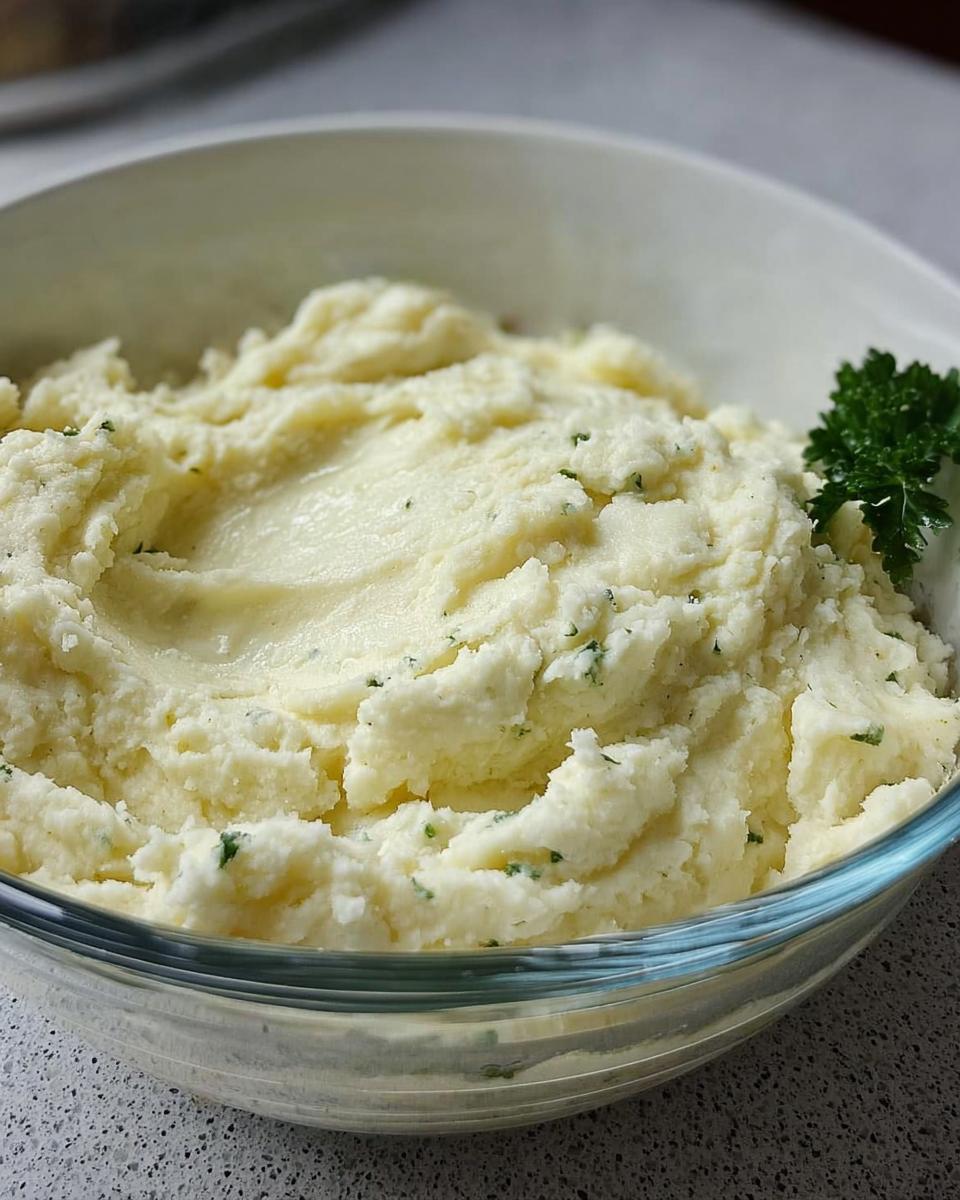 A bowl of creamy mashed potatoes with herbs and a pat of butter, part of a pro mashed potatoes recipe.