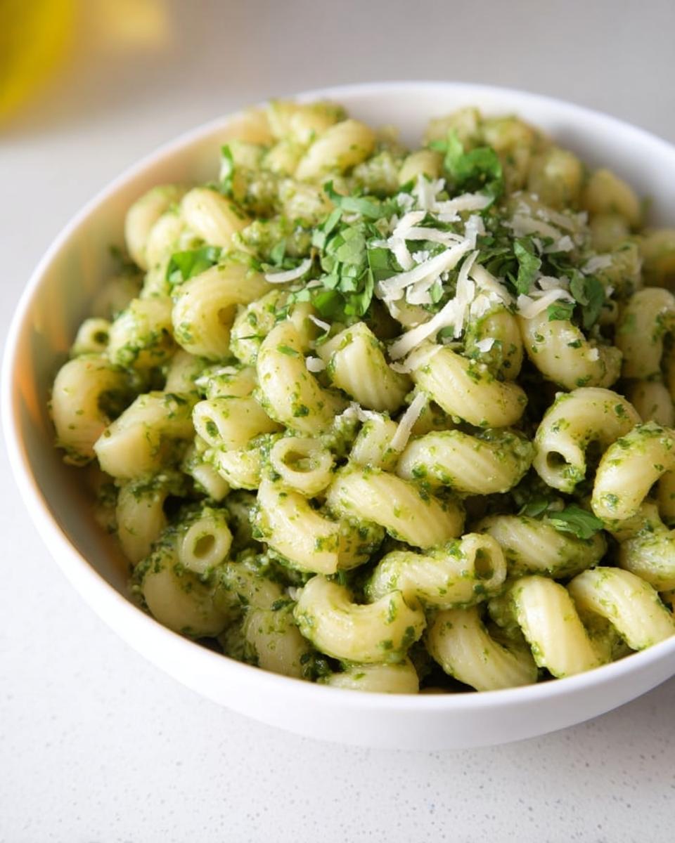 A bowl of delicious pesto pasta, a perfect quick pasta recipe for weeknights.