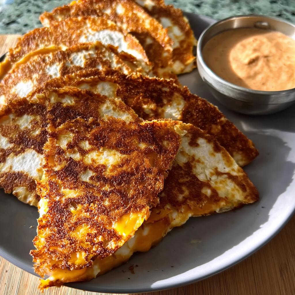 Golden brown crispy quesadillas cut into wedges, served with a side of dipping sauce, perfect for Restaurant-Style Taco Tuesday Recipes at Home.