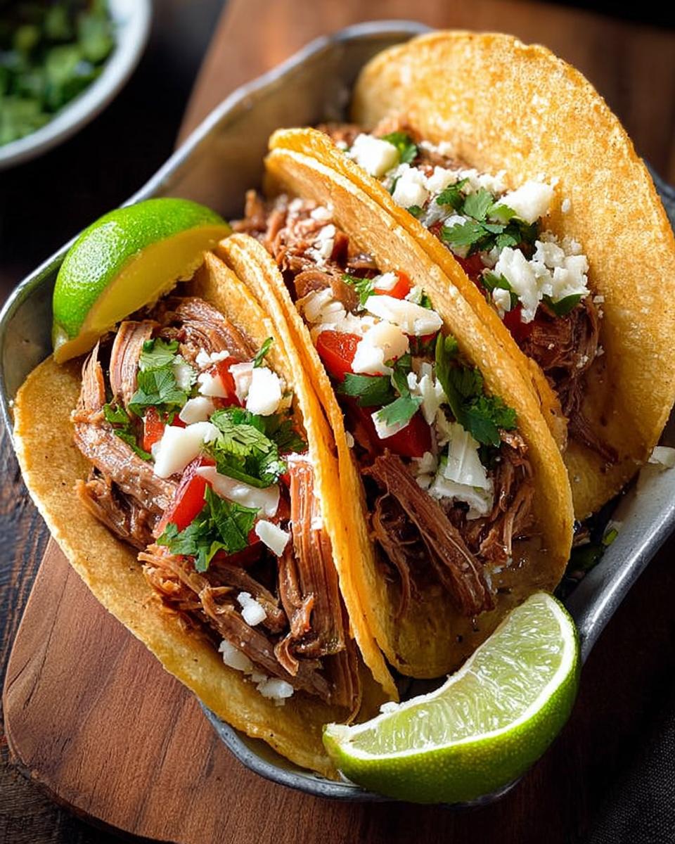 Three savory shredded meat tacos, a perfect addition to your Taco Tuesday Recipes in 15 Minutes.