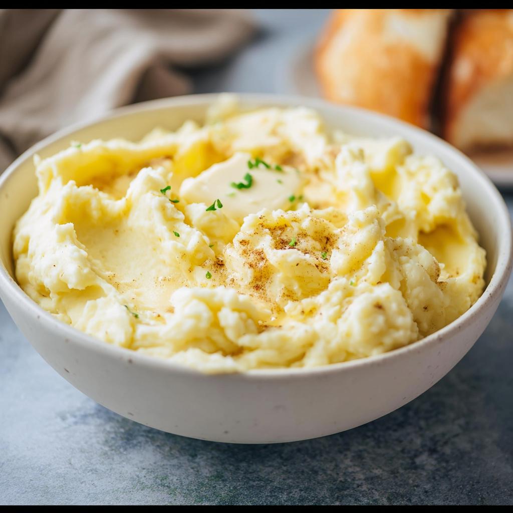 A close-up of a bowl of creamy mashed potatoes topped with butter and parsley, part of Mashed Potatoes Recipes in 20 Minutes.
