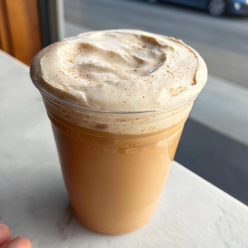 A delicious Starbucks drink recipe at home, topped with creamy whipped cream and a sprinkle of cinnamon.