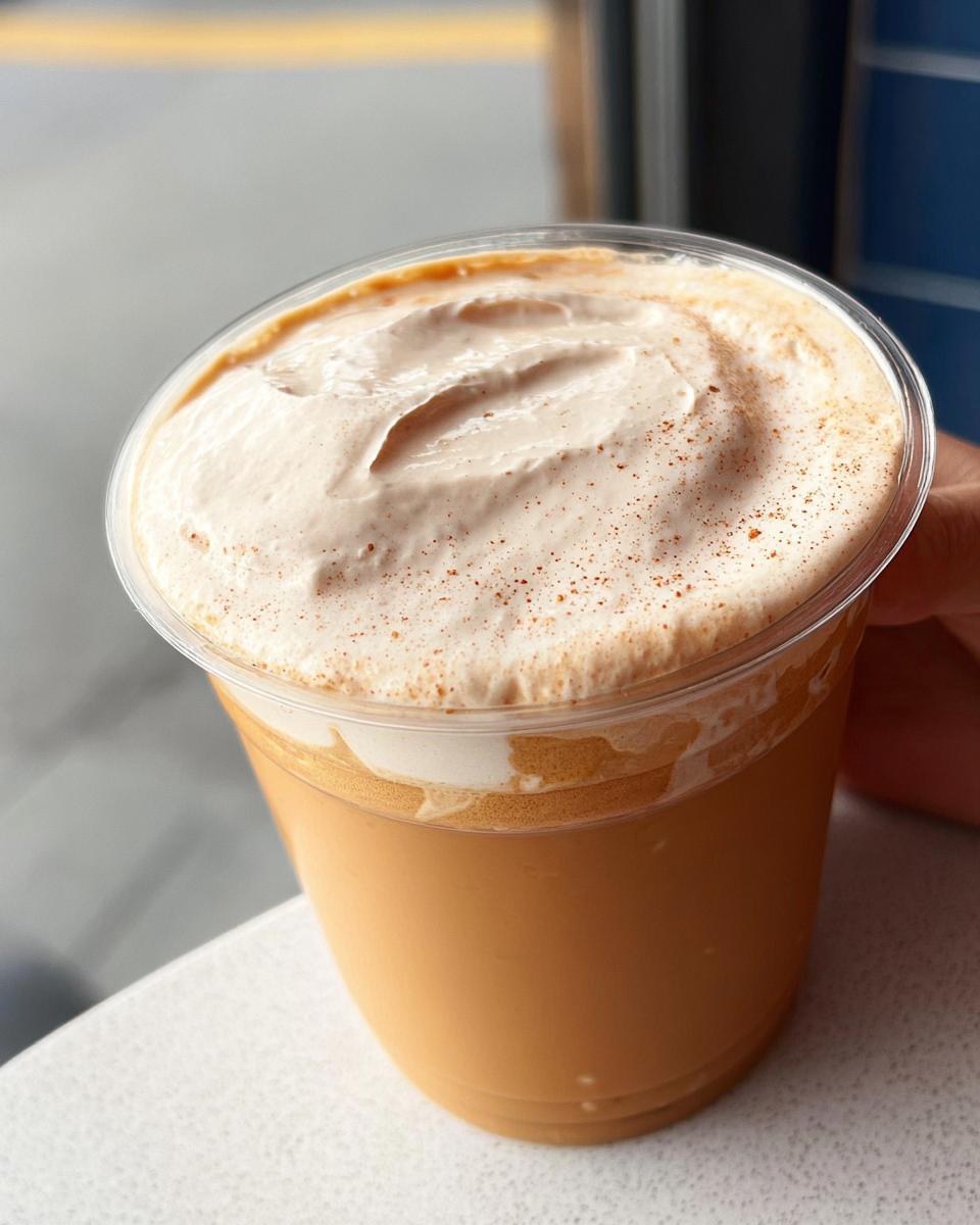 A close-up of a creamy Starbucks Pumpkin Spice Latte with whipped cream and cinnamon, made at home.