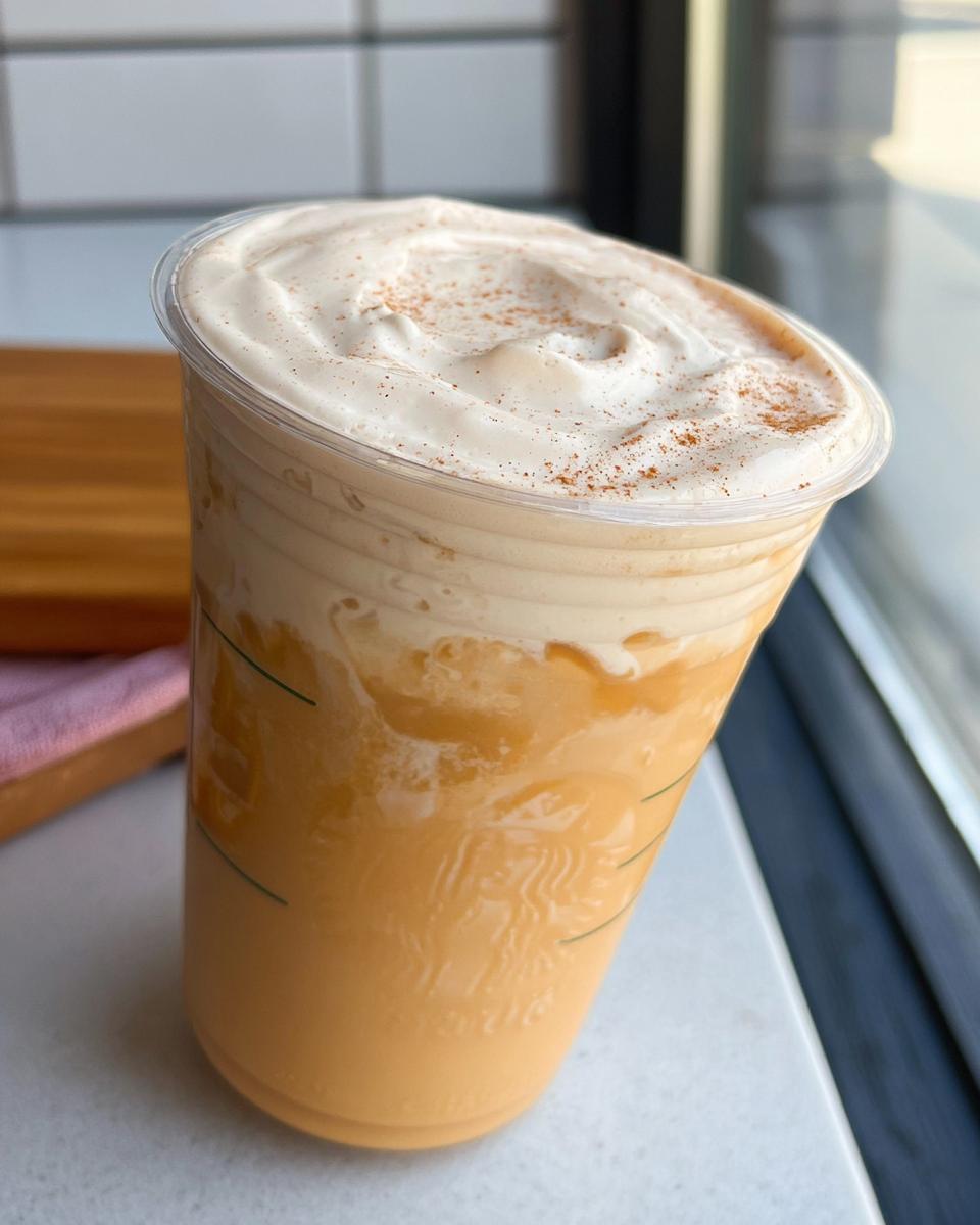A delicious homemade Starbucks Pumpkin Spice latte topped with whipped cream and cinnamon.