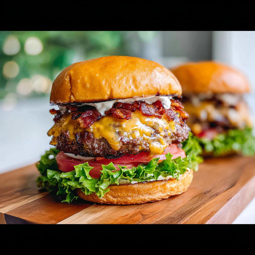 A delicious Crack Burger stacked high with a beef patty, melted cheese, crispy bacon, fresh lettuce, and tomato.