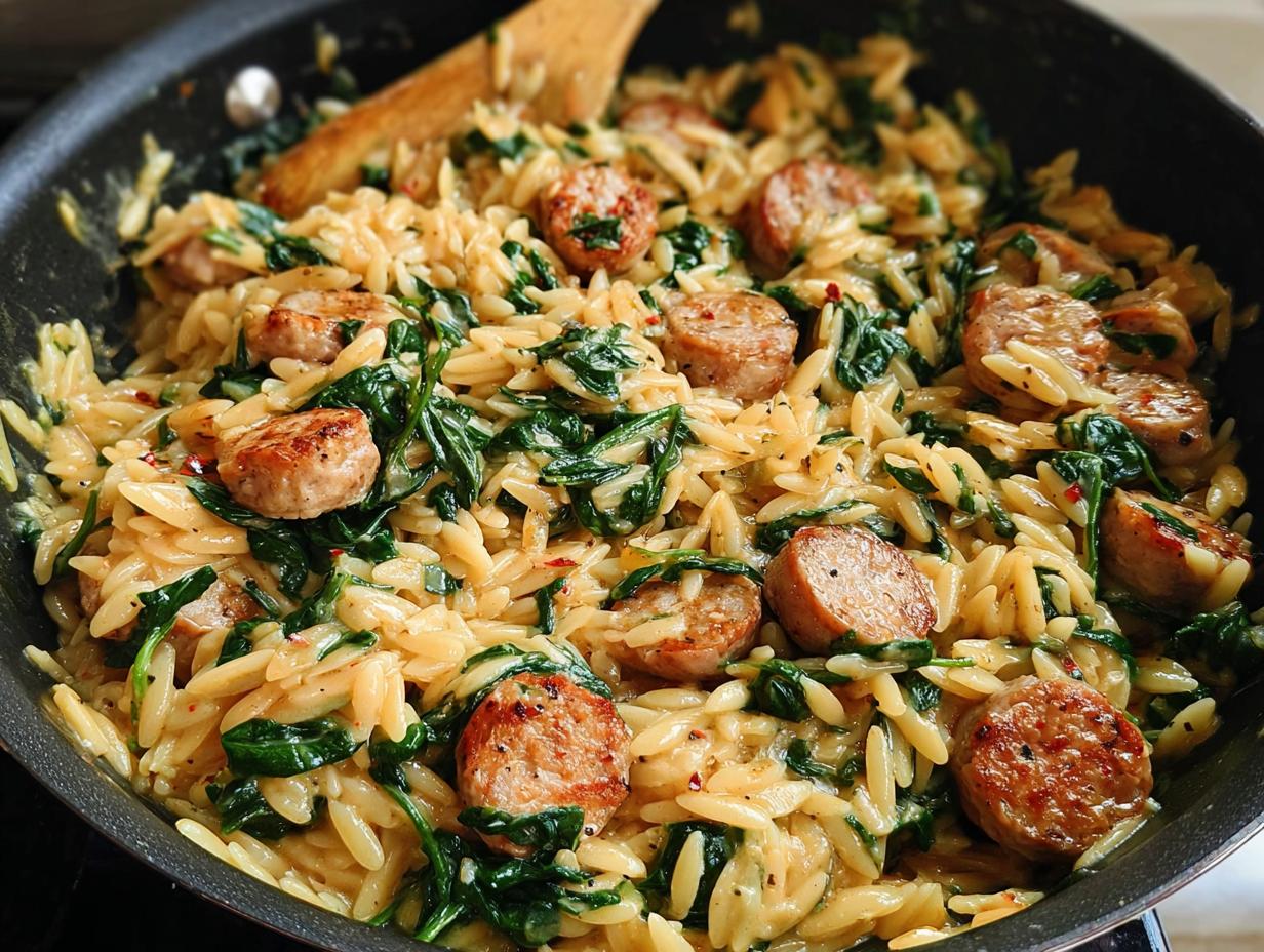Delicious Creamy Chicken Sausage Orzo in 25 Mins