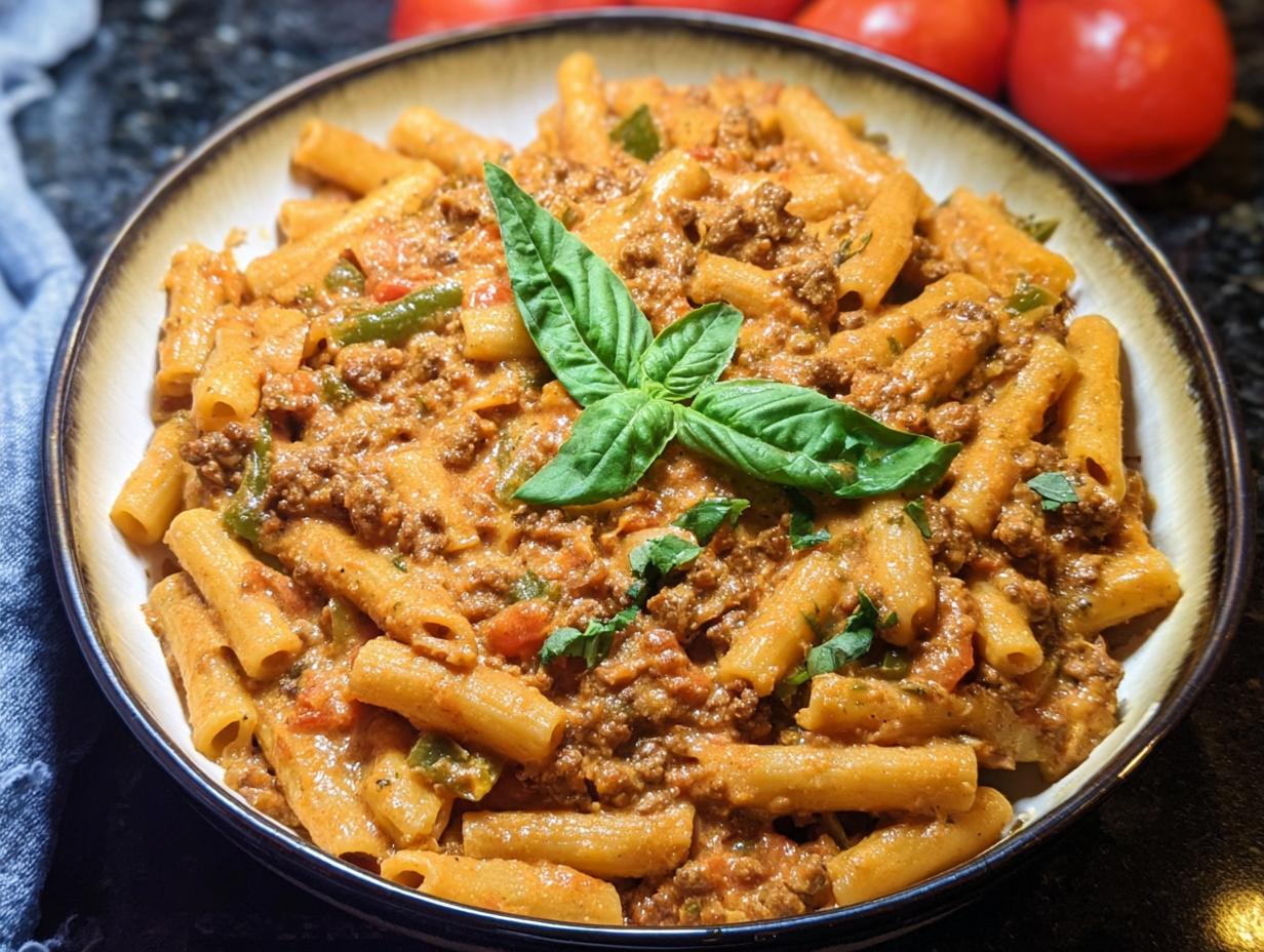 Satisfying Creamy High Protein Beef Pasta