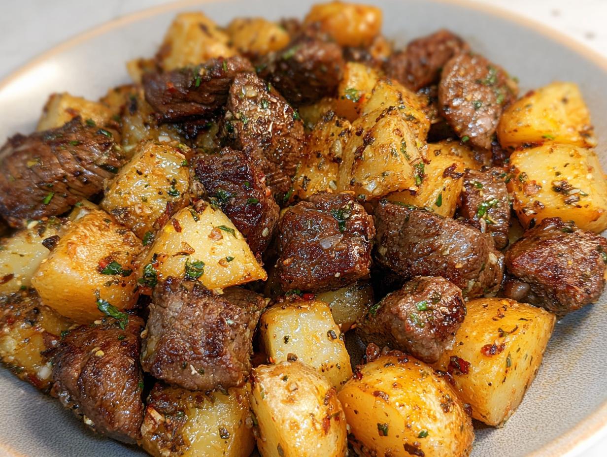 Amazing Garlic Steak Bites & Potatoes in 35 Mins