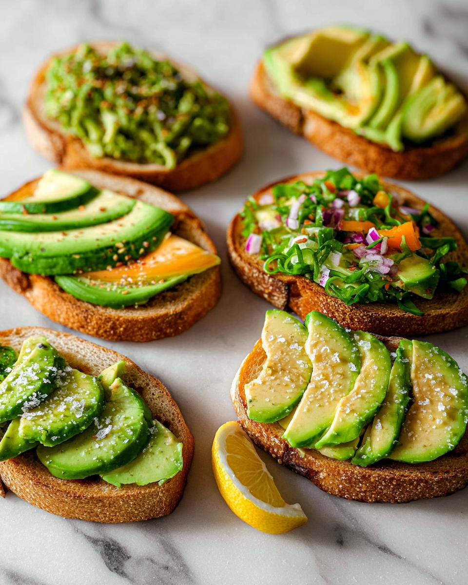 A variety of delicious avocado toast recipes, showcasing different toppings and avocado preparations.