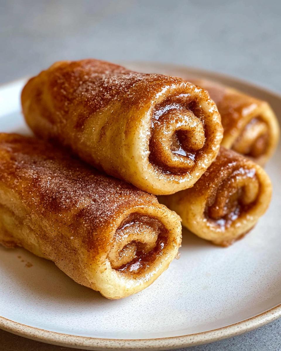Close-up of delicious Cinnamon Roll French Toast Roll-Ups dusted with cinnamon sugar on a white plate.