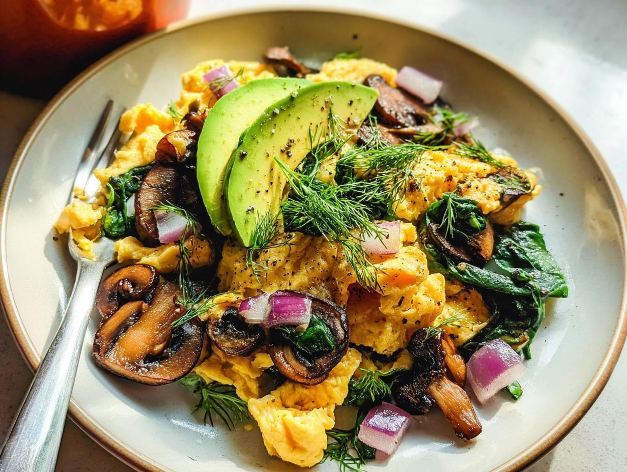 Mushroom Spinach Scrambled Eggs: 15-Min Healthy Delight
