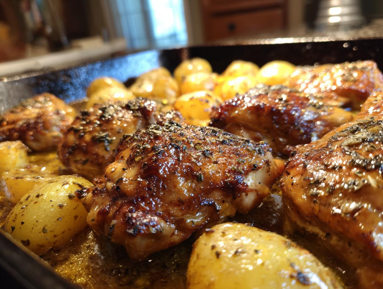 Amazing Garlic Parmesan Chicken Thighs and Potatoes