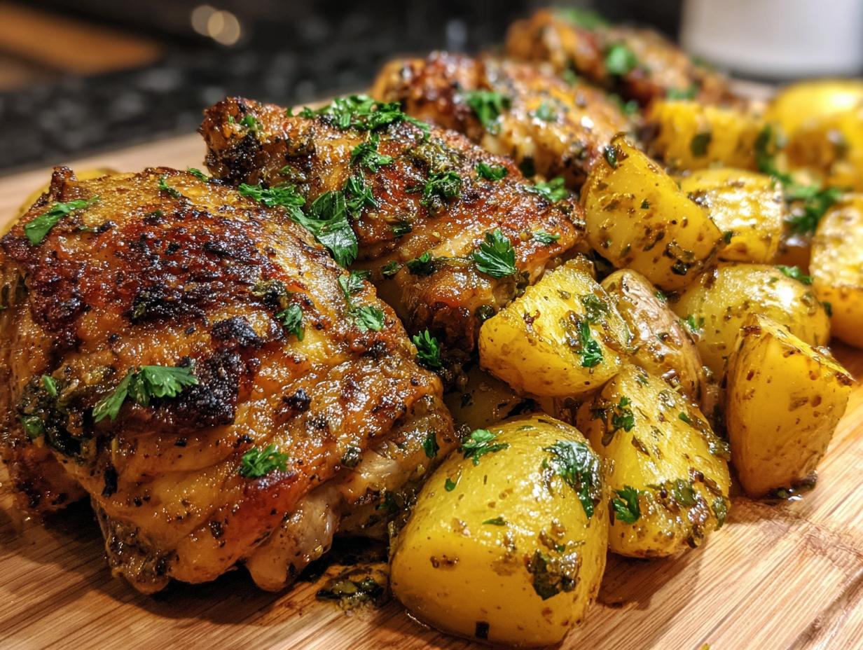 Amazing Garlic Parmesan Chicken Thighs and Potatoes