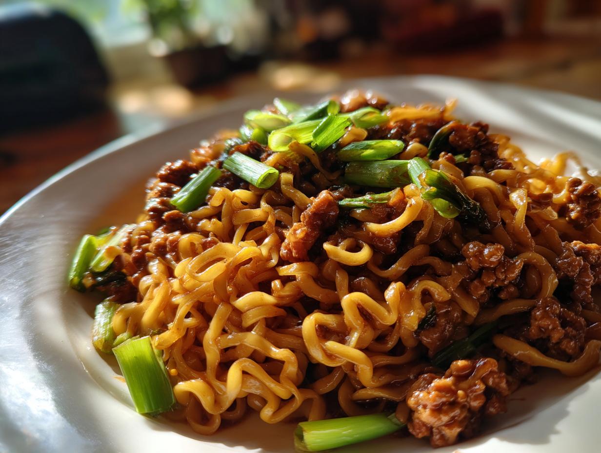 Amazing Mongolian Ground Beef Noodles: 25 Min