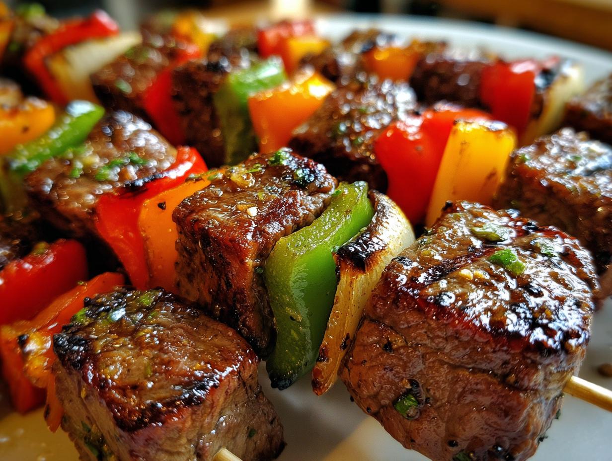 Delicious Steak Kabobs With Peppers & Onions